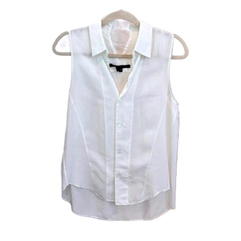 Theyskens’ Theory Buzzy Faniel White Sleeveless Button Front Blouse‎ Mesh S